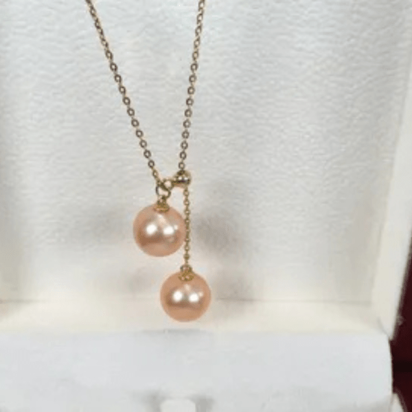 Double Red/Golden Cultured Pearl Necklace